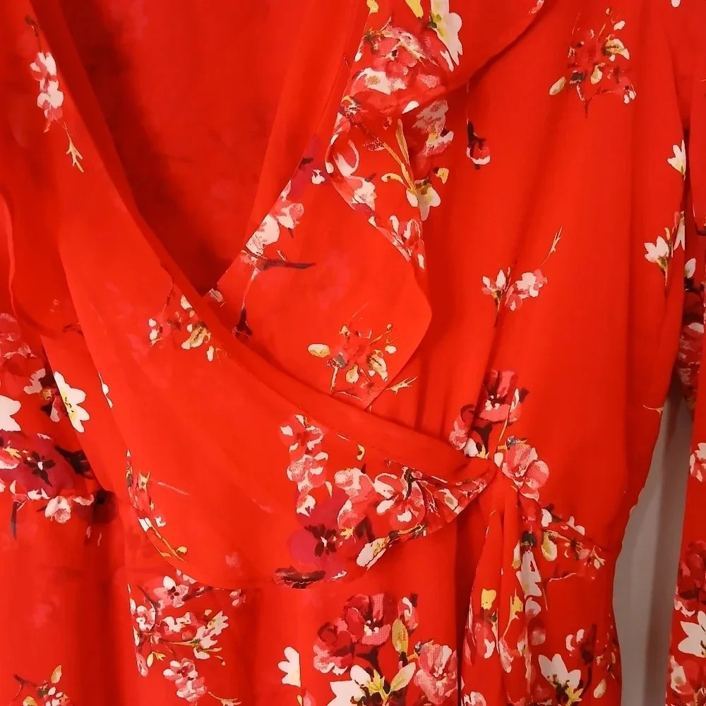 DIVIDED Floral Ruffle Midi Dress Womens Size 10 Flirty Faux Wrap - Picture 4 of 11